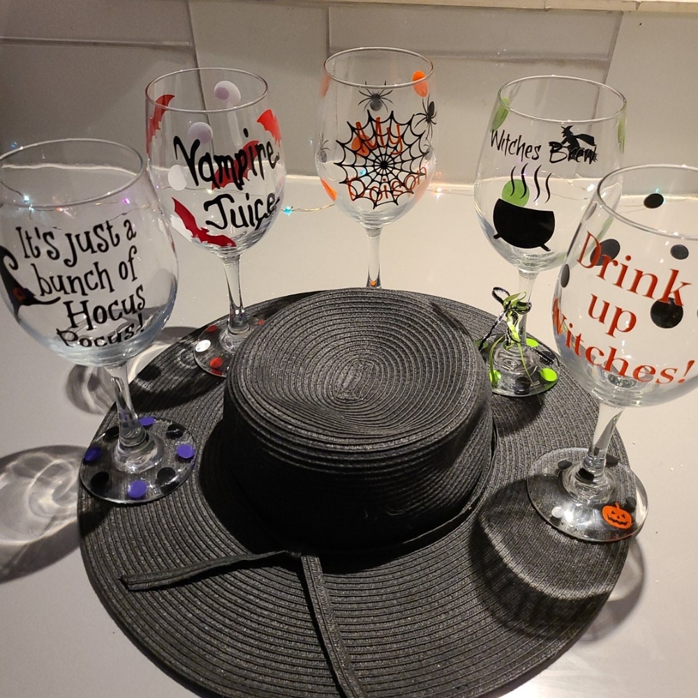 Halloween witches wine glasses